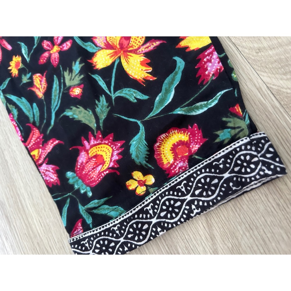 Sundance Womens Floral Cotton Crop Pants Black Pink Yellow‎ Boho Elastic Waist L - Picture 11 of 13